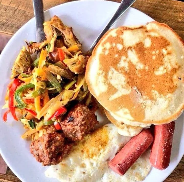Pancake Hub’s hearty pancake breakfast with savoury sides